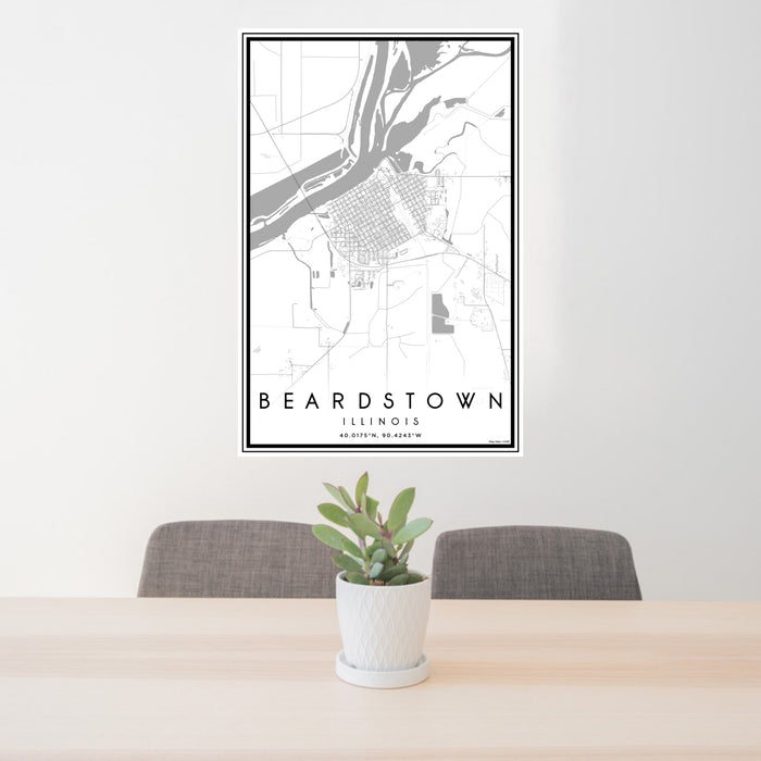 24x36 Beardstown Illinois Map Print Portrait Orientation in Classic Style Behind 2 Chairs Table and Potted Plant