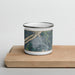 Front View Custom Beardstown Illinois Map Enamel Mug in Afternoon on Cutting Board