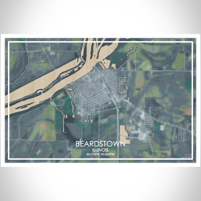 Beardstown Illinois Map Print Landscape Orientation in Afternoon Style With Shaded Background