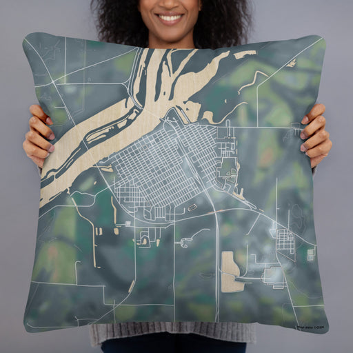 Person holding 22x22 Custom Beardstown Illinois Map Throw Pillow in Afternoon
