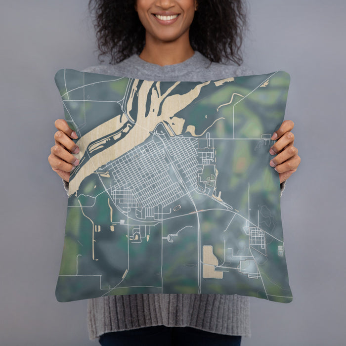 Person holding 18x18 Custom Beardstown Illinois Map Throw Pillow in Afternoon