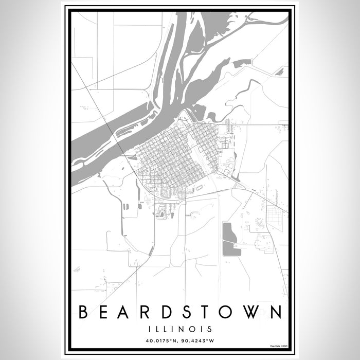 Beardstown Illinois Map Print Portrait Orientation in Classic Style With Shaded Background