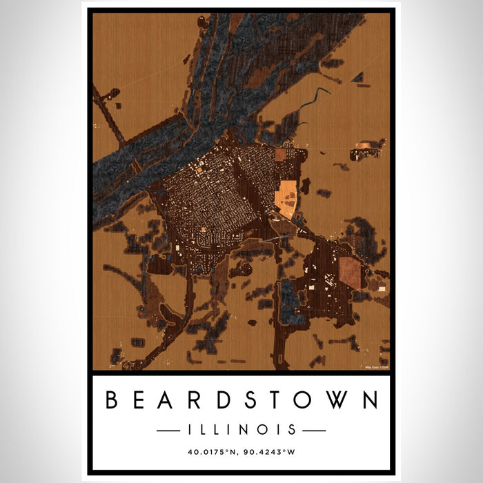 Beardstown Illinois Map Print Portrait Orientation in Ember Style With Shaded Background
