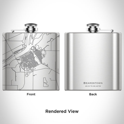 Rendered View of Beardstown Illinois Map Engraving on 6oz Stainless Steel Flask
