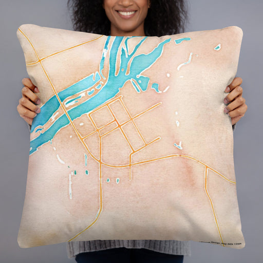 Person holding 22x22 Custom Beardstown Illinois Map Throw Pillow in Watercolor