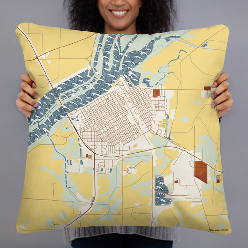 Person holding 22x22 Custom Beardstown Illinois Map Throw Pillow in Woodblock