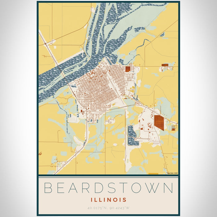 Beardstown Illinois Map Print Portrait Orientation in Woodblock Style With Shaded Background
