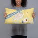 Person holding 20x12 Custom Beardstown Illinois Map Throw Pillow in Woodblock