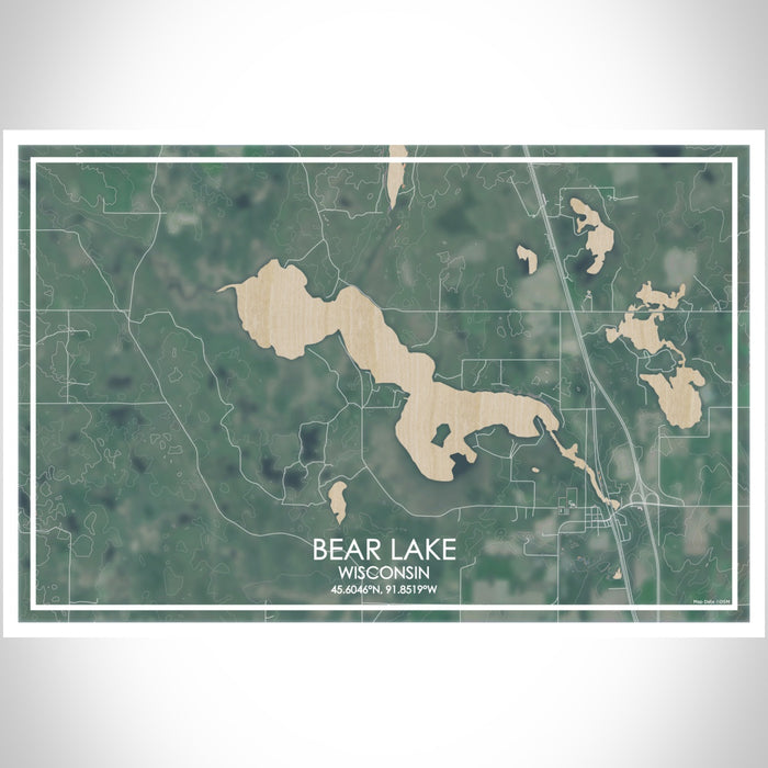 Bear Lake Wisconsin Map Print Landscape Orientation in Afternoon Style With Shaded Background