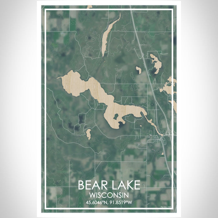 Bear Lake Wisconsin Map Print Portrait Orientation in Afternoon Style With Shaded Background