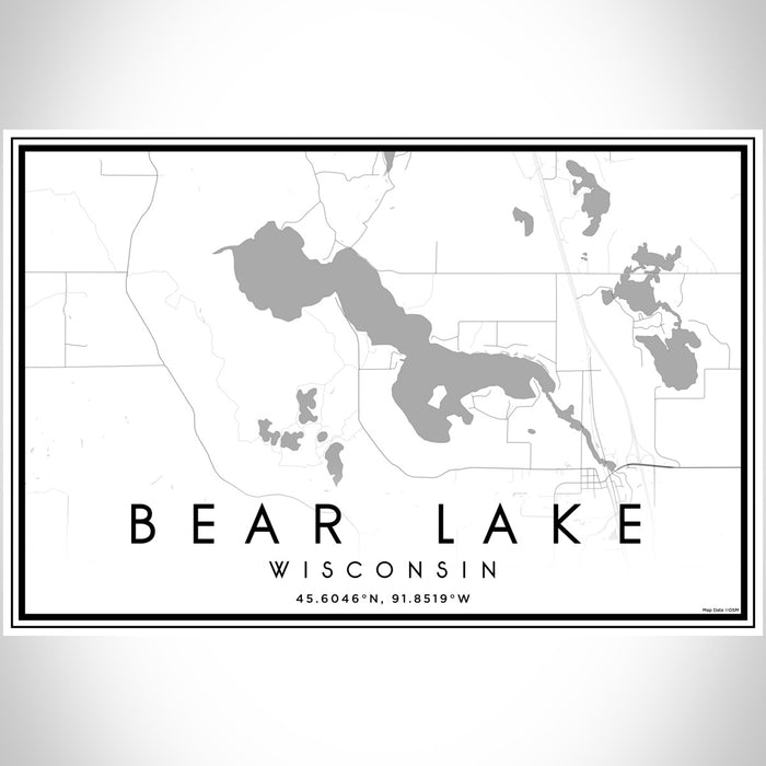 Bear Lake Wisconsin Map Print Landscape Orientation in Classic Style With Shaded Background