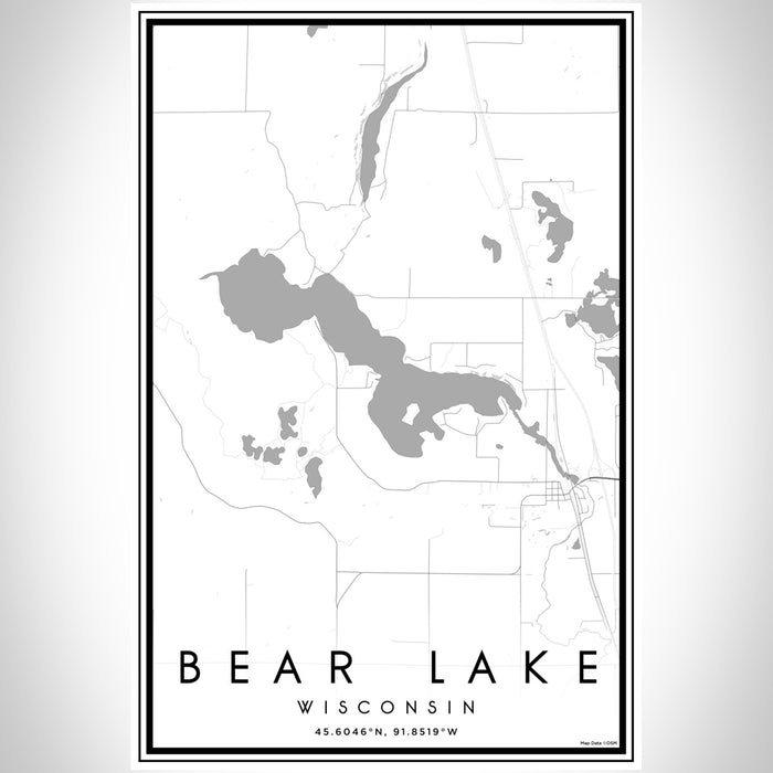 Bear Lake Wisconsin Map Print Portrait Orientation in Classic Style With Shaded Background