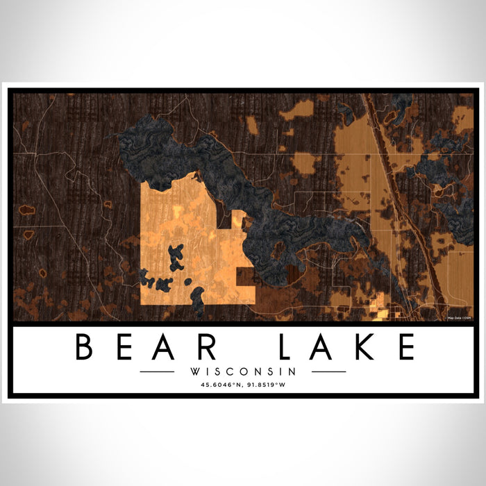 Bear Lake Wisconsin Map Print Landscape Orientation in Ember Style With Shaded Background
