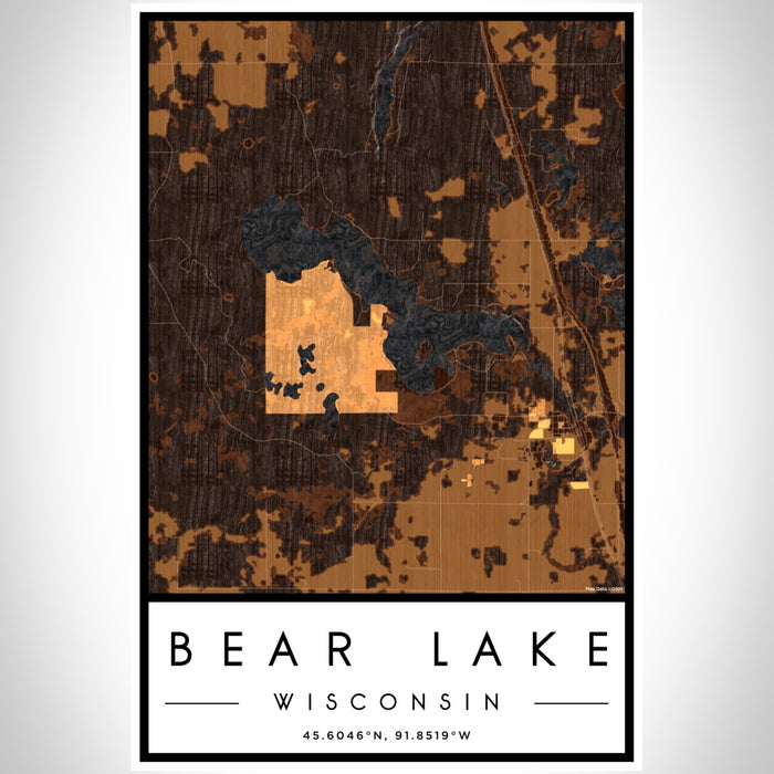 Bear Lake Wisconsin Map Print Portrait Orientation in Ember Style With Shaded Background