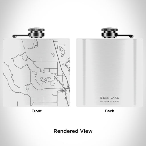 Rendered View of Bear Lake Wisconsin Map Engraving on 6oz Stainless Steel Flask in White