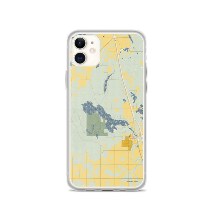 Custom iPhone 11 Bear Lake Wisconsin Map Phone Case in Woodblock