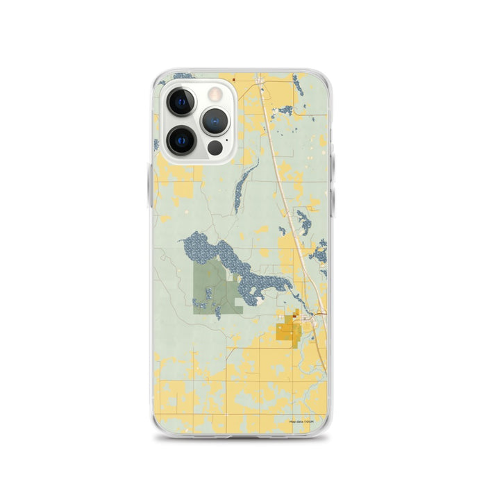 Custom iPhone 12 Pro Bear Lake Wisconsin Map Phone Case in Woodblock