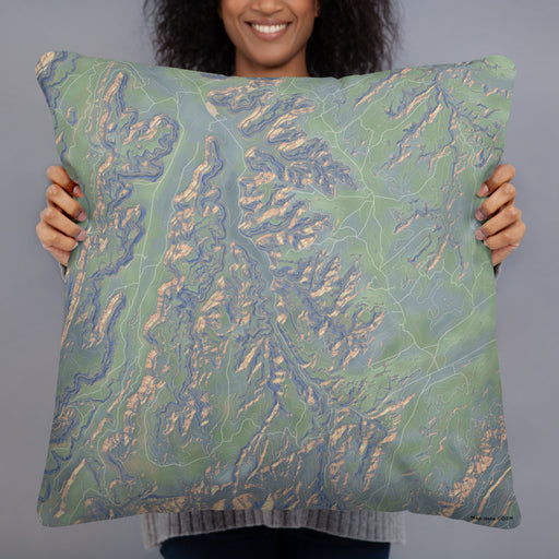 Person holding 22x22 Custom Bears Ears National Monument Map Throw Pillow in Afternoon