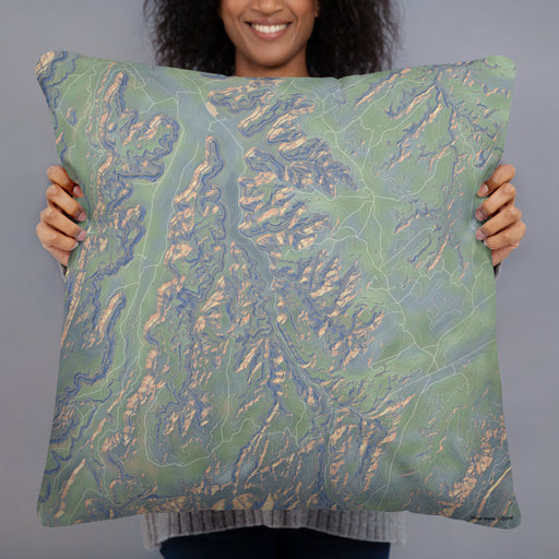 Person holding 22x22 Custom Bears Ears National Monument Map Throw Pillow in Afternoon