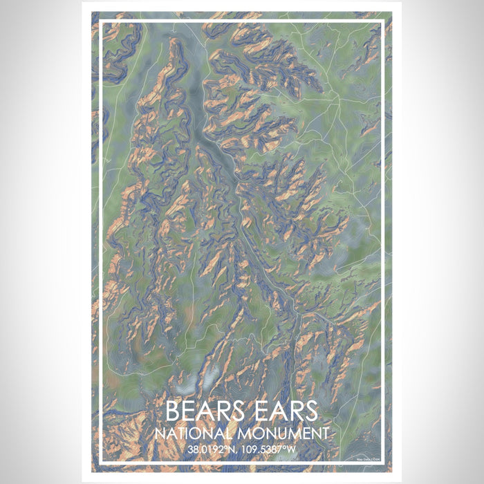 Bears Ears National Monument Map Print Portrait Orientation in Afternoon Style With Shaded Background