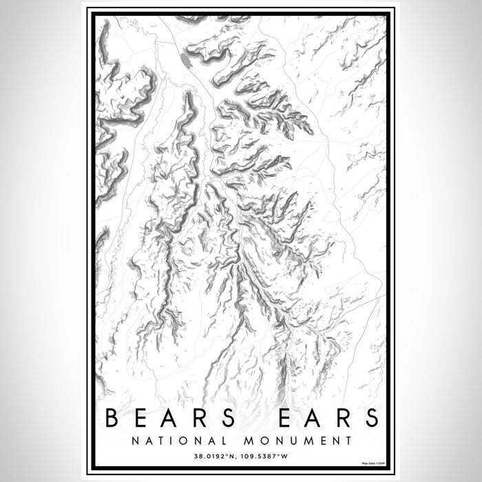Bears Ears National Monument Map Print Portrait Orientation in Classic Style With Shaded Background