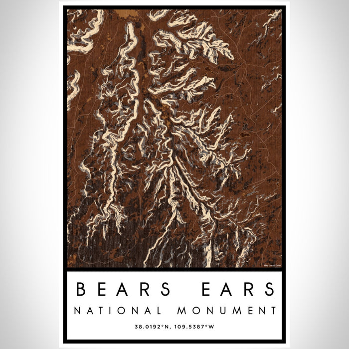 Bears Ears National Monument Map Print Portrait Orientation in Ember Style With Shaded Background