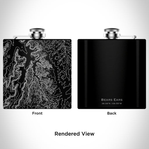 Rendered View of Bears Ears National Monument Map Engraving on 6oz Stainless Steel Flask in Black