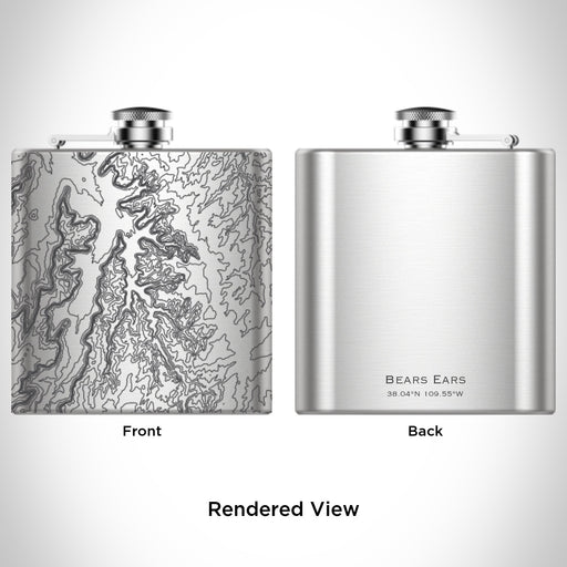 Rendered View of Bears Ears National Monument Map Engraving on 6oz Stainless Steel Flask