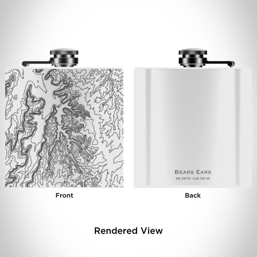 Rendered View of Bears Ears National Monument Map Engraving on 6oz Stainless Steel Flask in White