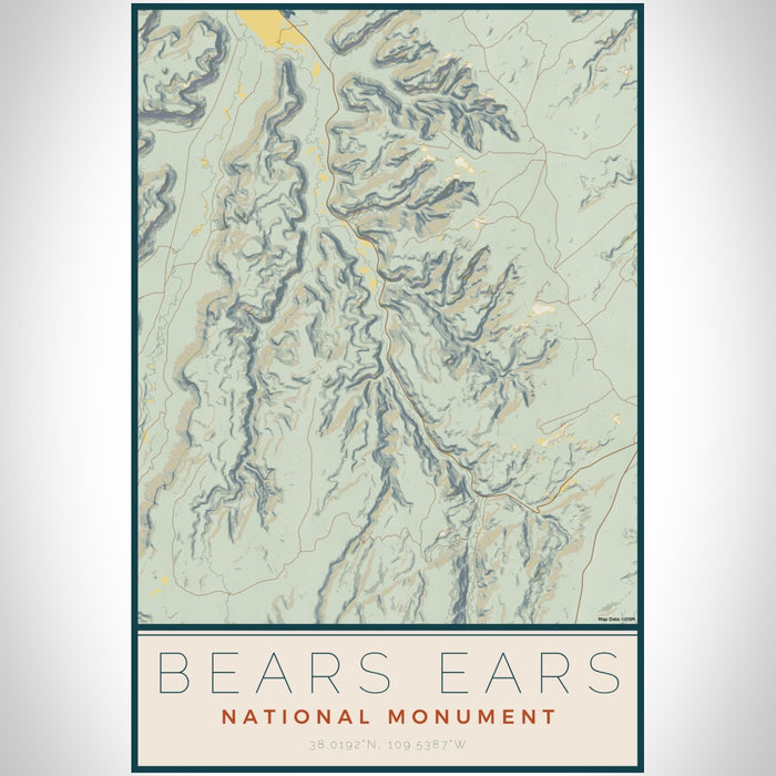 Bears Ears National Monument Map Print Portrait Orientation in Woodblock Style With Shaded Background