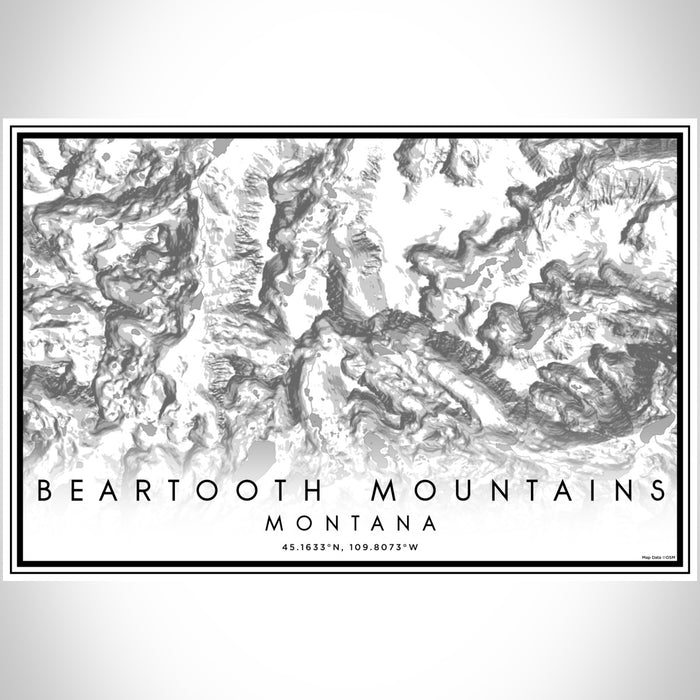 Beartooth Mountains Montana Map Print Landscape Orientation in Classic Style With Shaded Background
