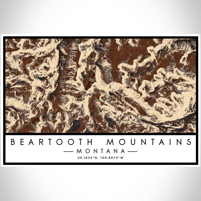 Beartooth Mountains Montana Map Print Landscape Orientation in Ember Style With Shaded Background