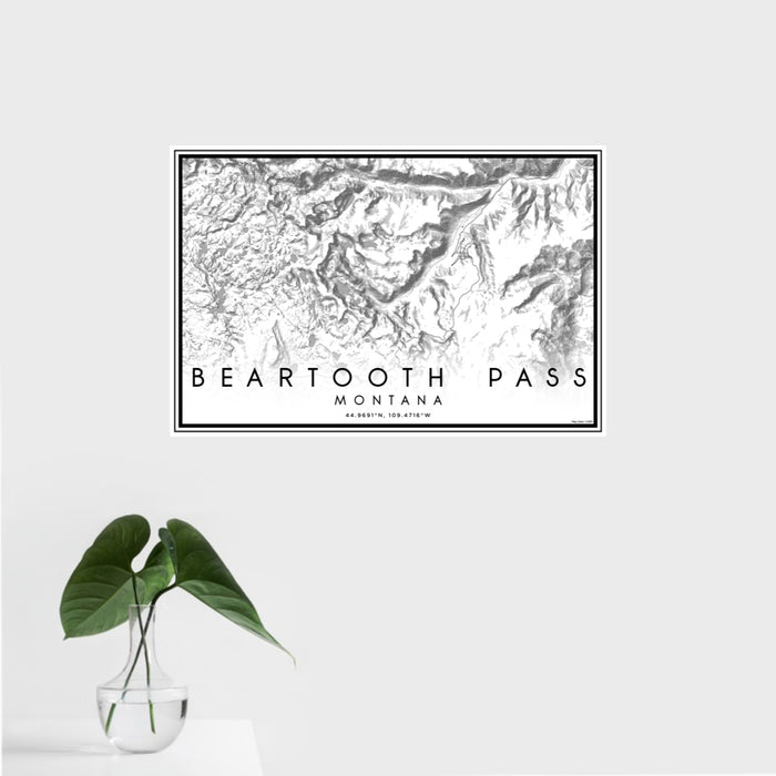 16x24 Beartooth Pass Montana Map Print Landscape Orientation in Classic Style With Tropical Plant Leaves in Water