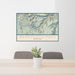 24x36 Beartooth Pass Montana Map Print Lanscape Orientation in Woodblock Style Behind 2 Chairs Table and Potted Plant
