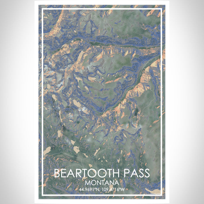 Beartooth Pass Montana Map Print Portrait Orientation in Afternoon Style With Shaded Background