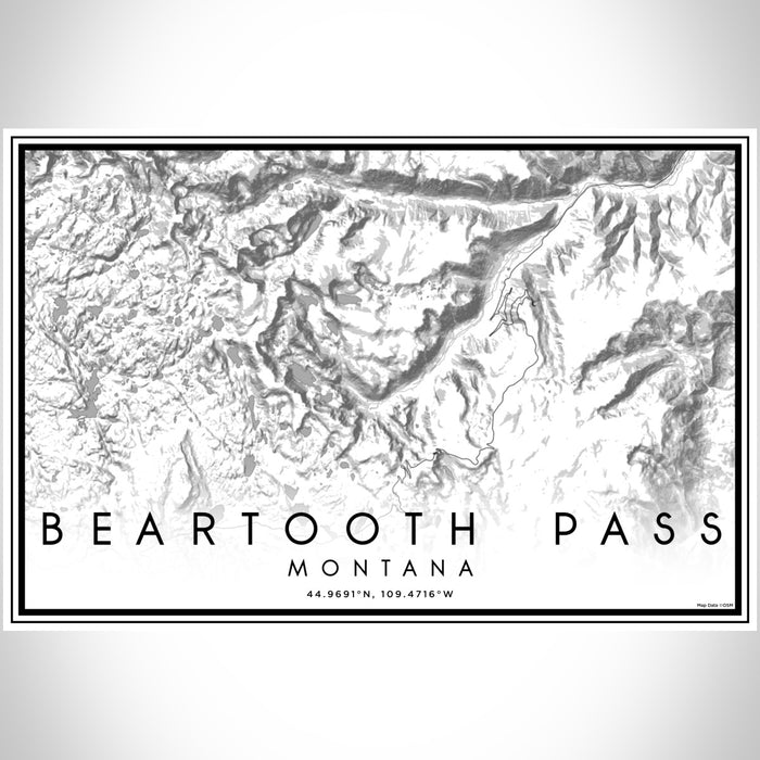 Beartooth Pass Montana Map Print Landscape Orientation in Classic Style With Shaded Background