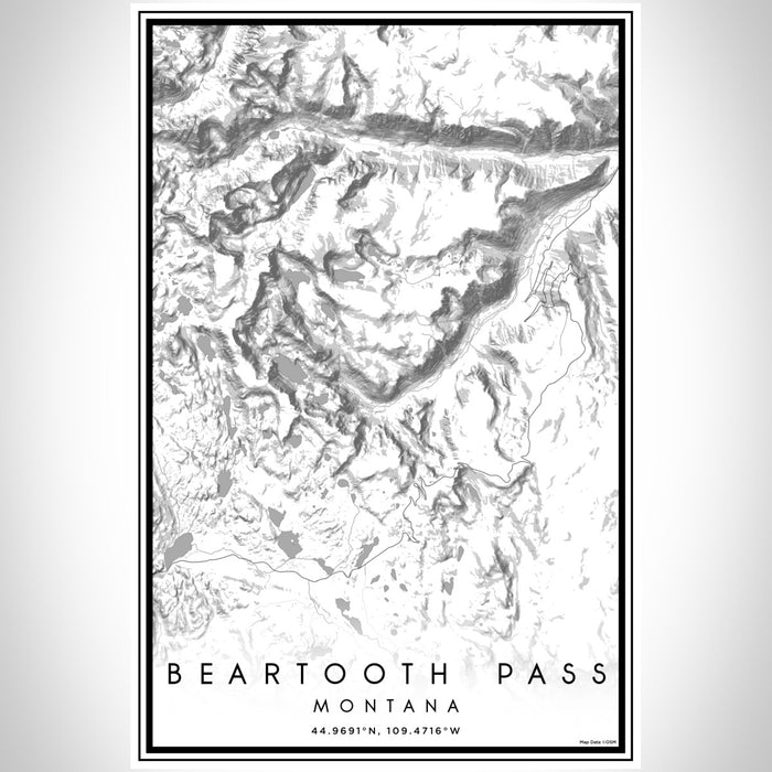 Beartooth Pass Montana Map Print Portrait Orientation in Classic Style With Shaded Background