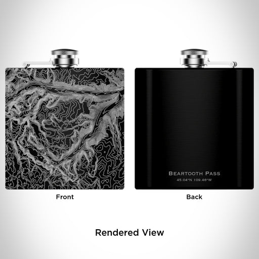Rendered View of Beartooth Pass Montana Map Engraving on 6oz Stainless Steel Flask in Black