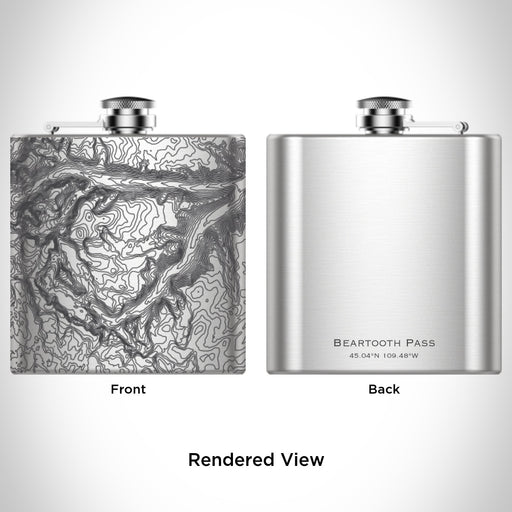 Rendered View of Beartooth Pass Montana Map Engraving on 6oz Stainless Steel Flask