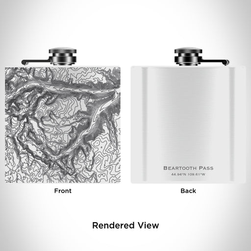 Rendered View of Beartooth Pass Montana Map Engraving on 6oz Stainless Steel Flask in White