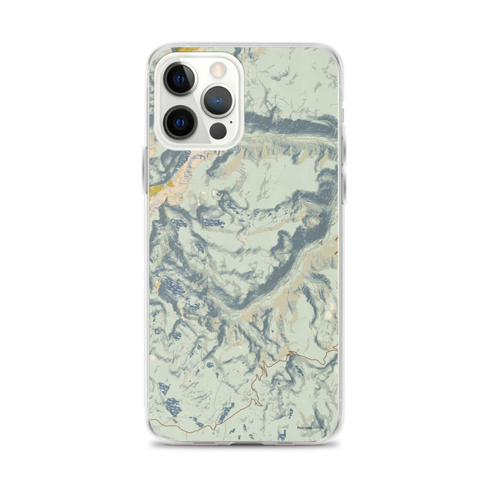 Custom iPhone 12 Pro Max Beartooth Pass Montana Map Phone Case in Woodblock