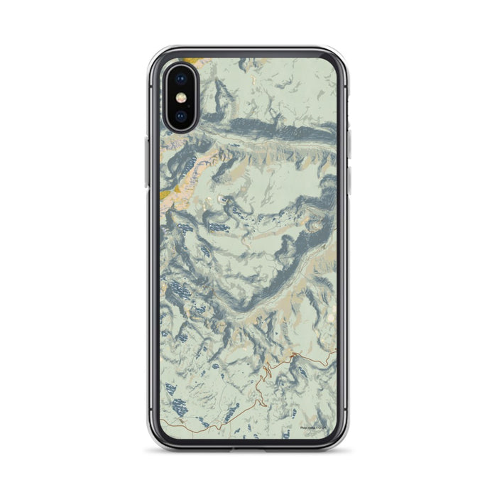 Custom iPhone X/XS Beartooth Pass Montana Map Phone Case in Woodblock
