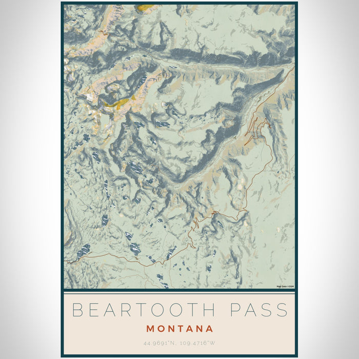 Beartooth Pass Montana Map Print Portrait Orientation in Woodblock Style With Shaded Background