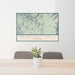 24x36 Beartooth Pass Wyoming Map Print Lanscape Orientation in Woodblock Style Behind 2 Chairs Table and Potted Plant