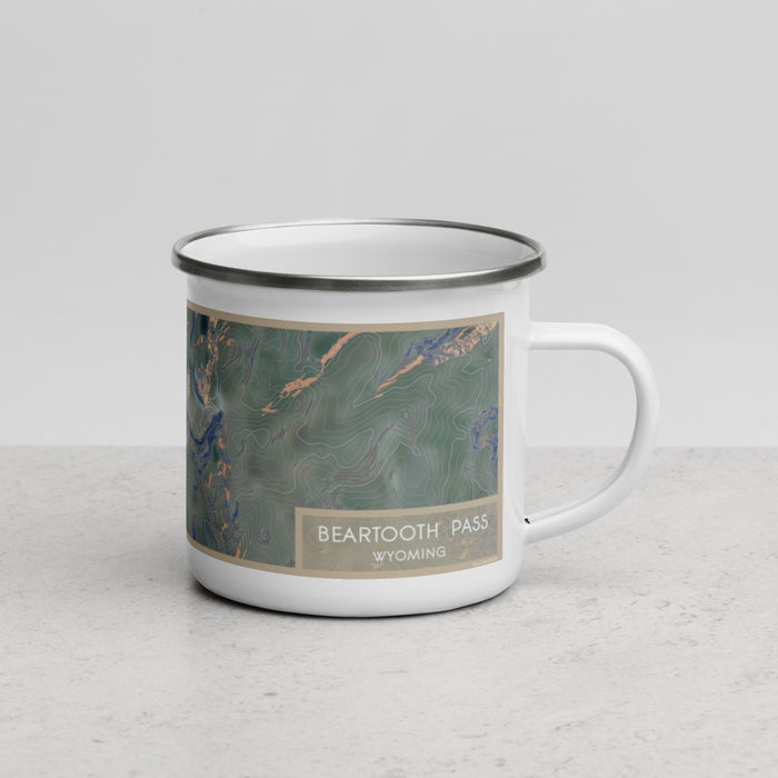 Right View Custom Beartooth Pass Wyoming Map Enamel Mug in Afternoon