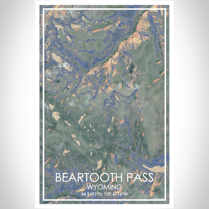 Beartooth Pass Wyoming Map Print Portrait Orientation in Afternoon Style With Shaded Background