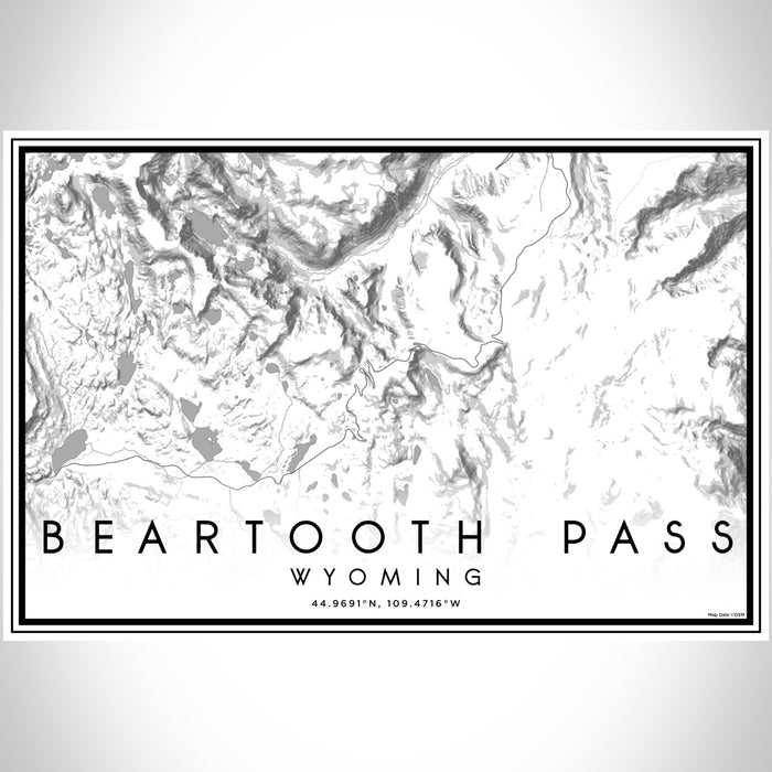 Beartooth Pass Wyoming Map Print Landscape Orientation in Classic Style With Shaded Background