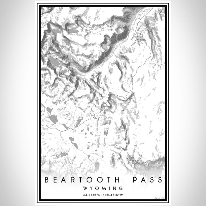 Beartooth Pass Wyoming Map Print Portrait Orientation in Classic Style With Shaded Background