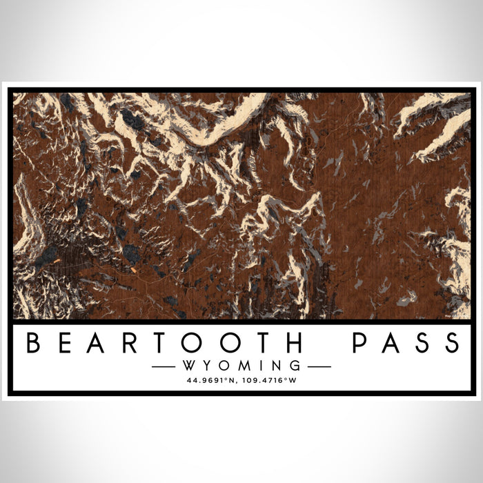 Beartooth Pass Wyoming Map Print Landscape Orientation in Ember Style With Shaded Background