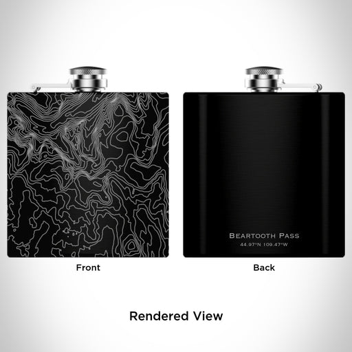 Rendered View of Beartooth Pass Wyoming Map Engraving on 6oz Stainless Steel Flask in Black
